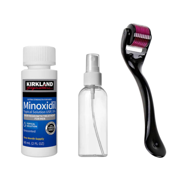 Minoxidil kirkland 5% (60ml)-1 mes +atomizador+dermaroller titanio(obsequio mascarilla hidratante)