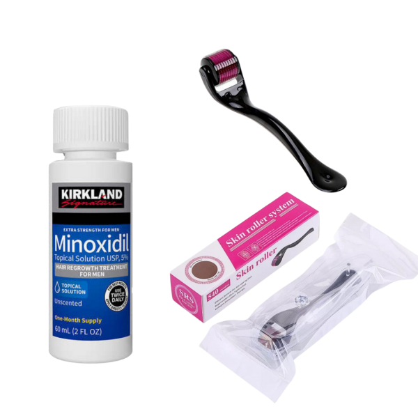 Minoxidil kirkland 5% 1 mes de tratamiento (60ml)+dermaroller titanio (obsequio mascarilla hidratante)