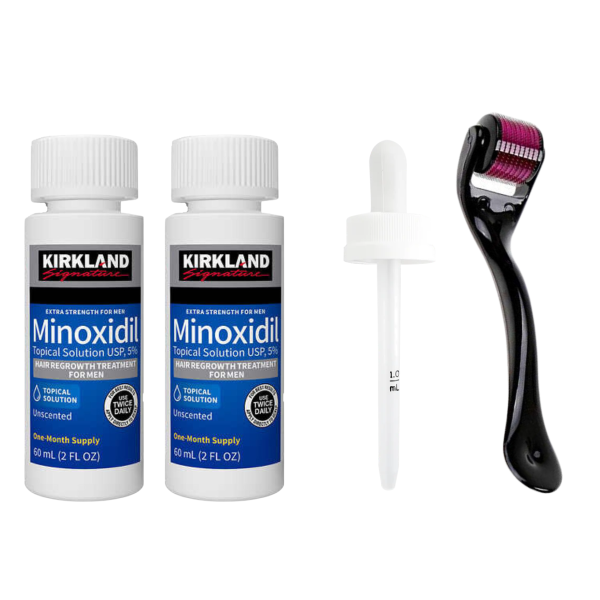 Minoxidil Kirkland 5% 2 meses +Dermaroller titanio + gotero original 1 ml o atomizador (obsequio mascarilla hidratante)