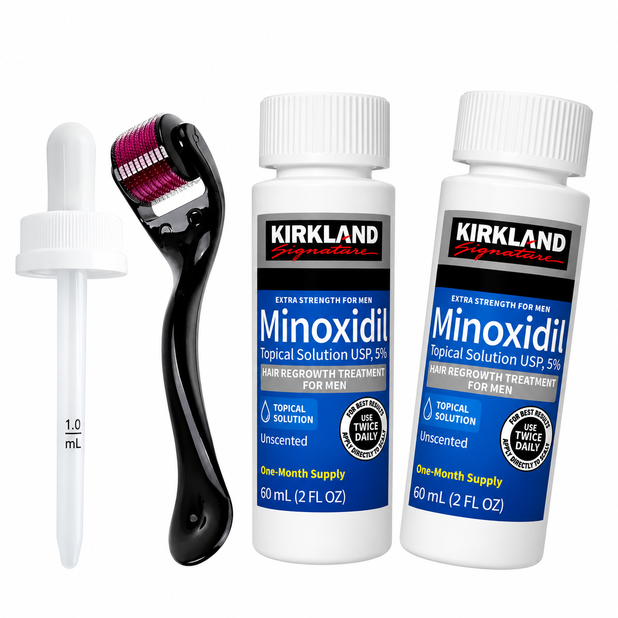 Minoxidil Kirkland 5% 2 Meses de Tratamiento + Dermaroller y Gotero
