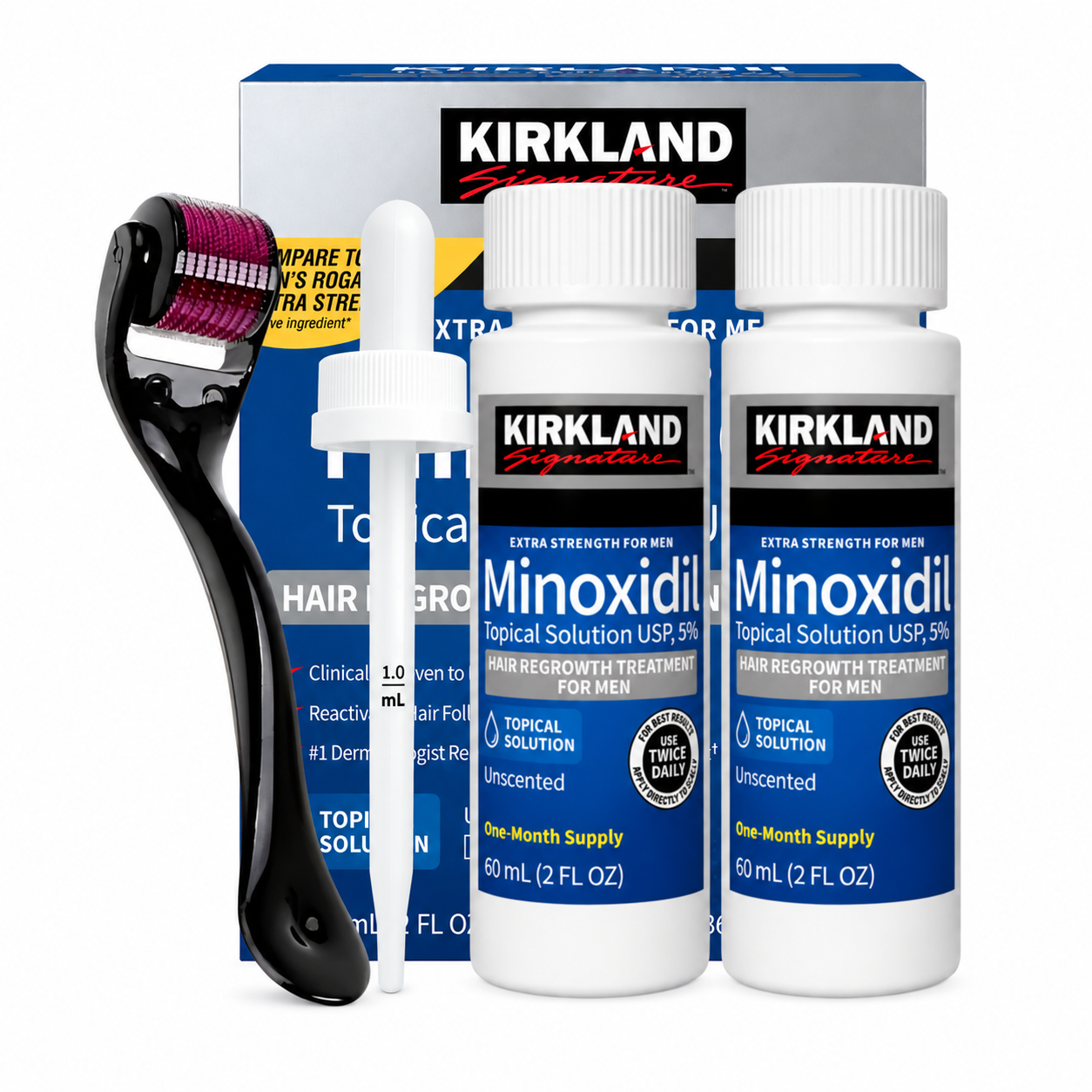 Minoxidil Kirkland 5% 2 Meses de Tratamiento + Dermaroller y Gotero - Imagen 2