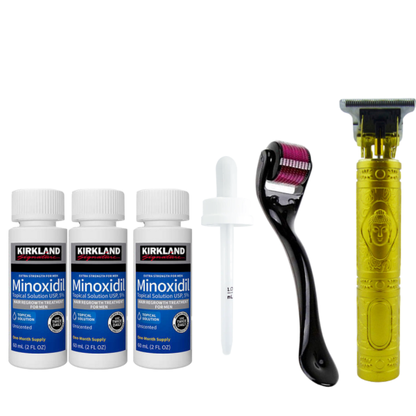 Minoxidil kirkland 5% 3 meses +dermaroller y maquina trimmer t9 obsequio gotero o atomizador