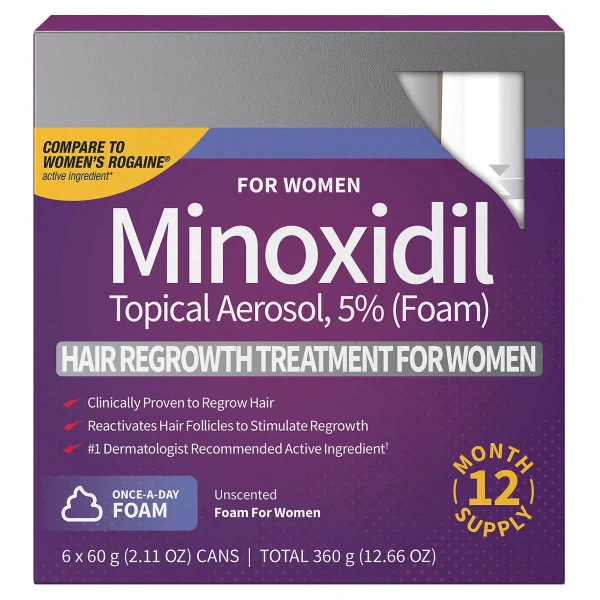 Minoxidil Espuma para mujer 5% - Kirkland  caja 6 meses