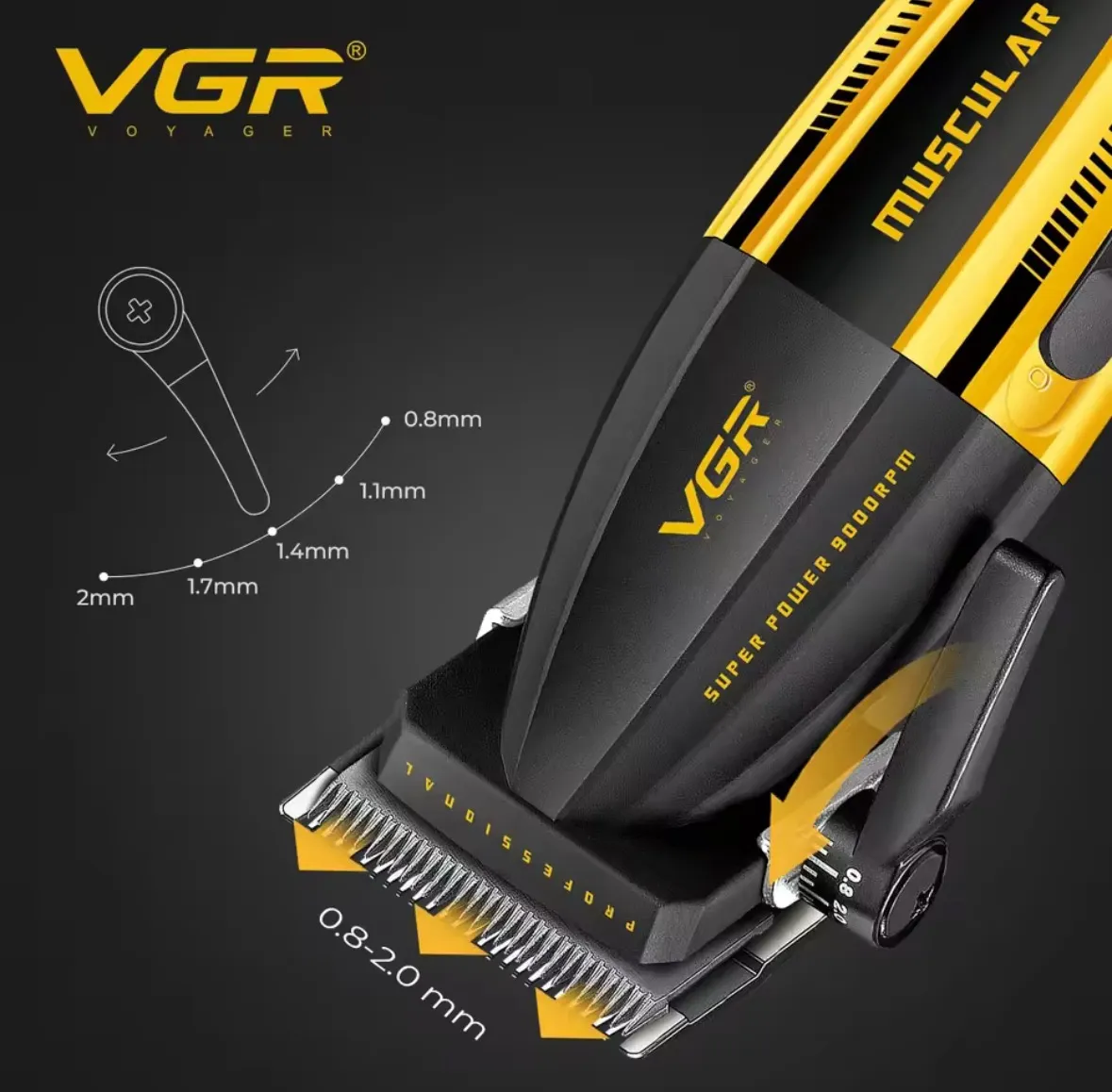Cortadora De Pelos Profesional Vgr V-285 De 9000rpm amarillo negro - Imagen 3