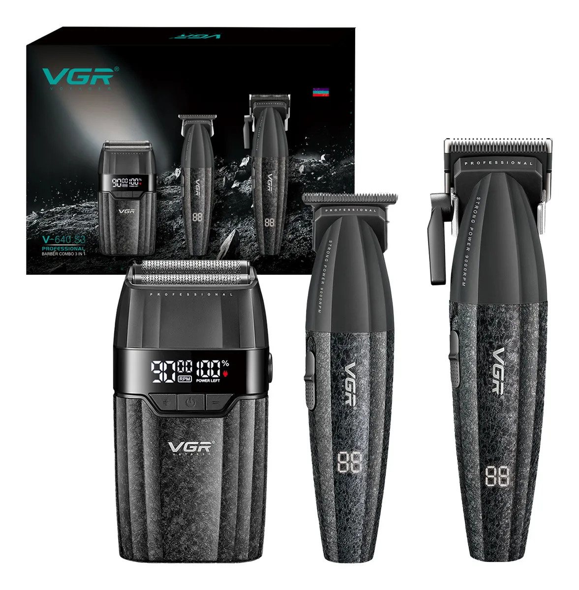 VGR Barber Combo V-640S3-COM 3 en 1 Profesional – Color Negro