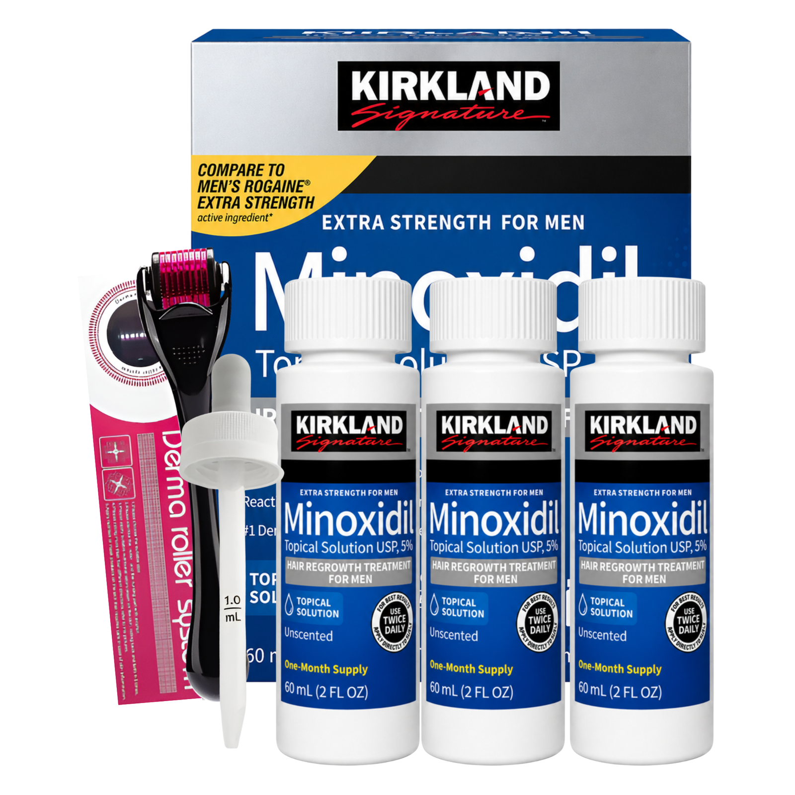 Minoxidil Kirkland 5% 180ml 3 Meses + Dermaroller Estuche +gotero original gratis en Ofertazo Chile - foto 3
