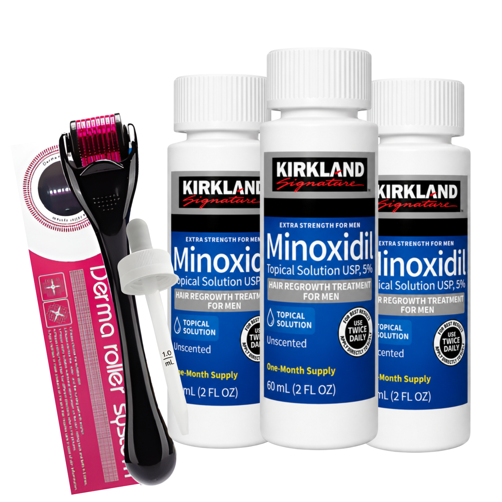 Minoxidil Kirkland 5% 180ml 3 Meses + Dermaroller Estuche +gotero original gratis en Ofertazo Chile - foto 2