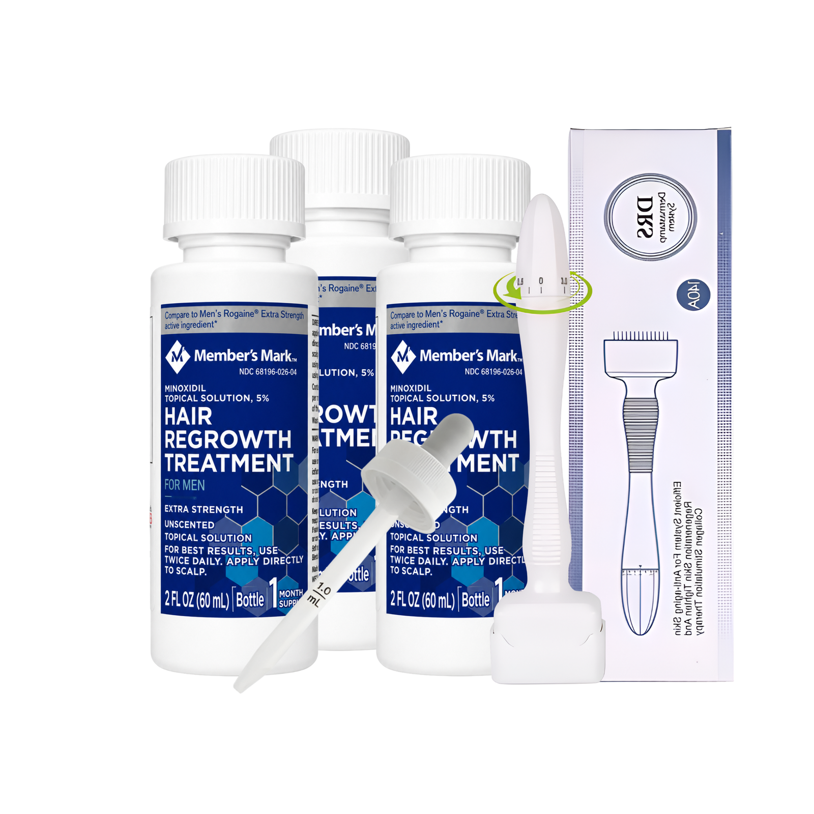 Minoxidil Member’s Mark 5% 3 meses + Dermaroller ajustable 0.5 mm a 3 mm en Ofertazo Chile