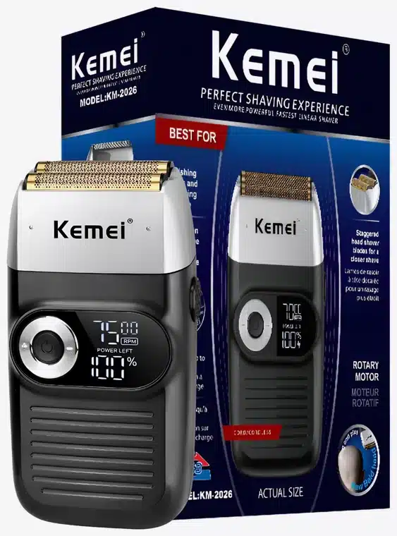 Shaver Kemei KM-2026 negra con pantalla LED y caja