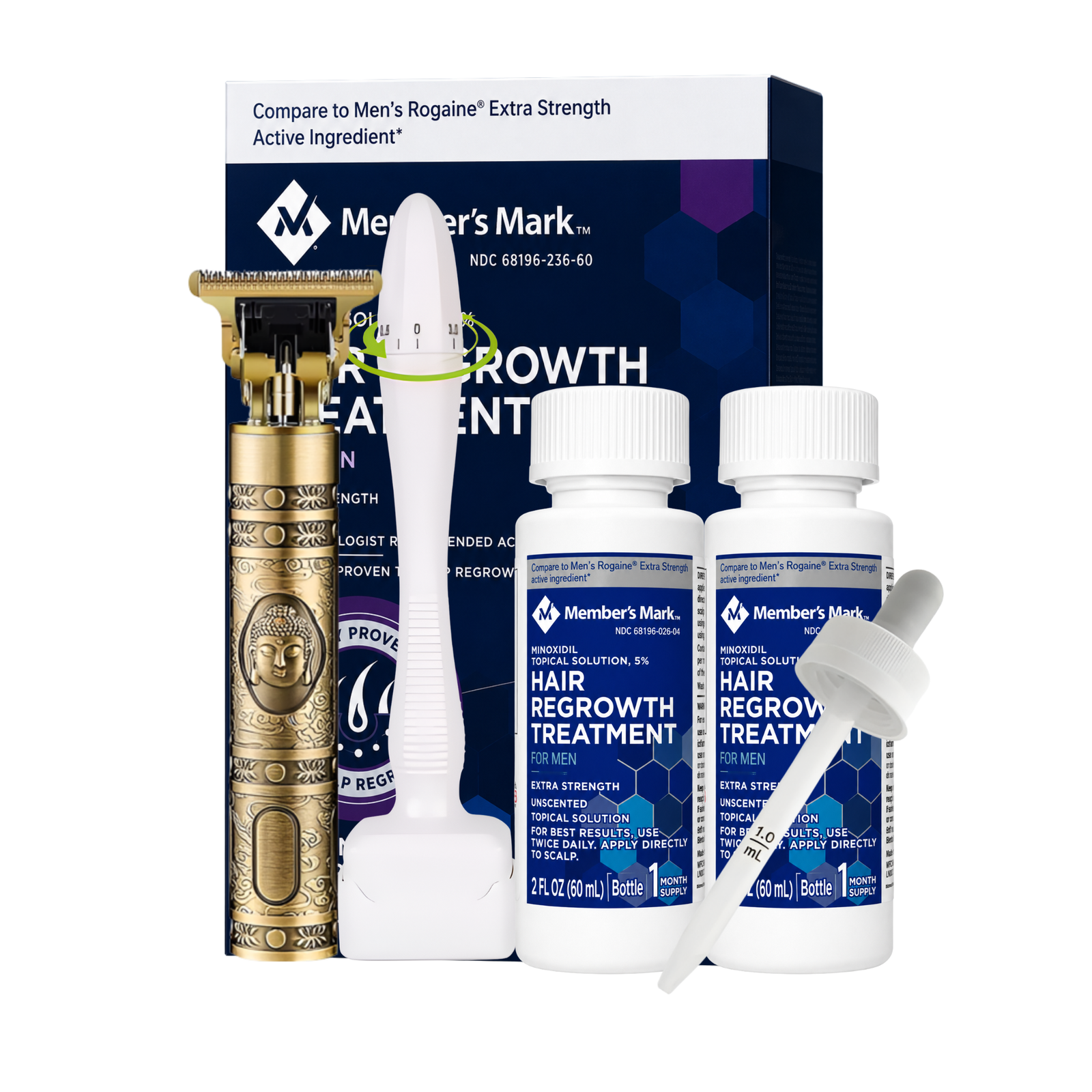 Minoxidil Member’s Mark 5% 2 meses + Dermaroller ajustable y Máquina Trimmer T9/T10 en Ofertazo Chile - foto 2